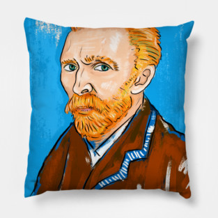 Post-Impressionist Style Bearded Van Gogh Portrait Illustration Pillow