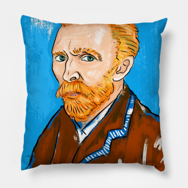 Post-Impressionist Style Bearded Van Gogh Portrait Illustration Pillow by denizko