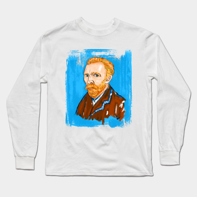 Post-Impressionist Style Bearded Van Gogh Portrait Illustration Long Sleeve T-Shirt by denizko