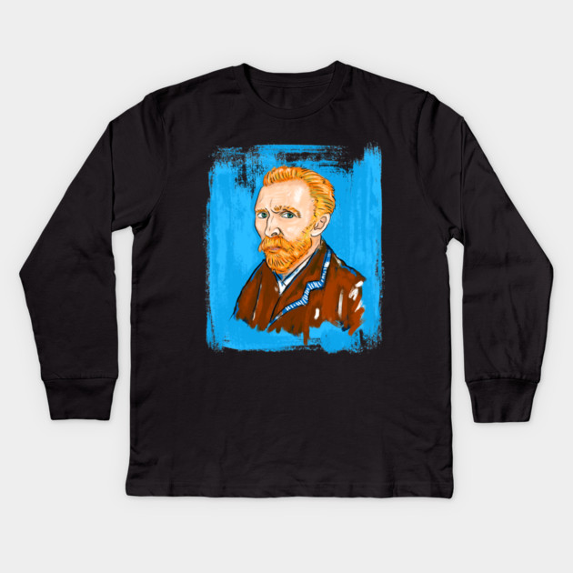 Post-Impressionist Style Bearded Van Gogh Portrait Illustration Kids Long Sleeve T-Shirt by denizko