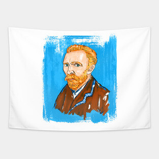 Post-Impressionist Style Bearded Van Gogh Portrait Illustration Tapestry