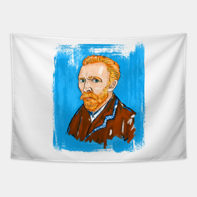 Post-Impressionist Style Bearded Van Gogh Portrait Illustration Tapestry by denizko