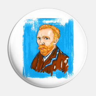 Post-Impressionist Style Bearded Van Gogh Portrait Illustration Pin