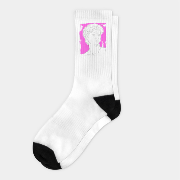 Classical Marble Bust Line Art Illustration – Pink Background Socks by denizko