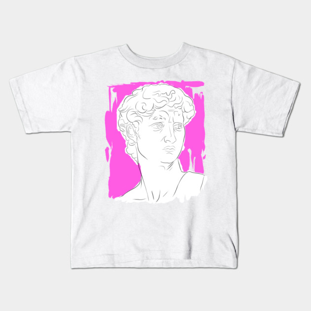 Classical Marble Bust Line Art Illustration – Pink Background Kids T-Shirt by denizko