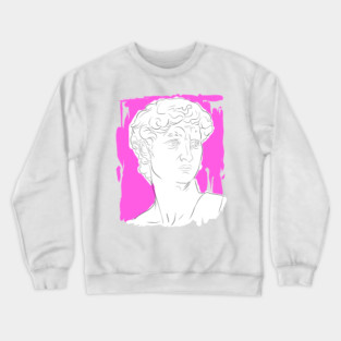 Classical Marble Bust Line Art Illustration – Pink Background Crewneck Sweatshirt