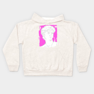 Classical Marble Bust Line Art Illustration – Pink Background Kids Hoodie