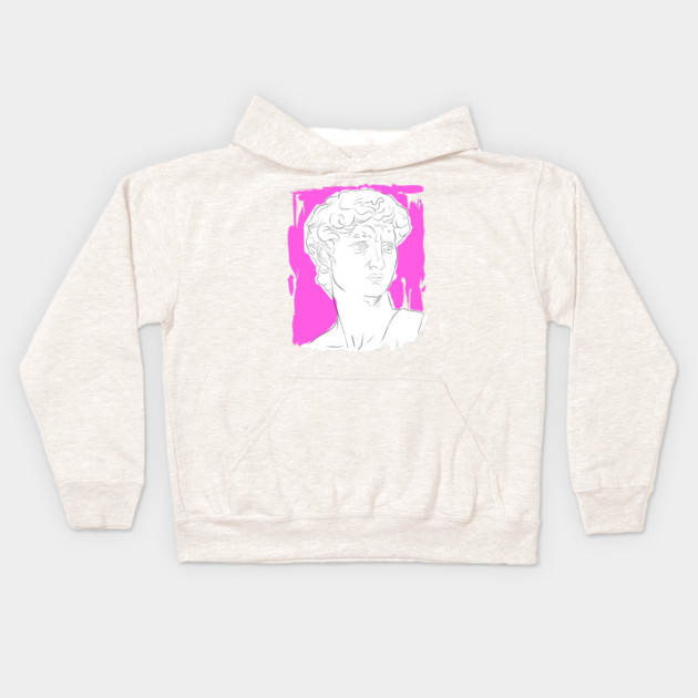 Classical Marble Bust Line Art Illustration – Pink Background Kids Hoodie by denizko