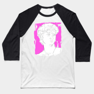 Classical Marble Bust Line Art Illustration – Pink Background Baseball T-Shirt
