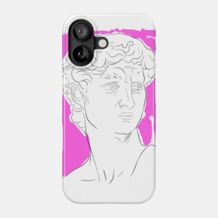 Classical Marble Bust Line Art Illustration – Pink Background Phone Case