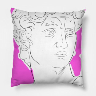 Classical Marble Bust Line Art Illustration – Pink Background Pillow