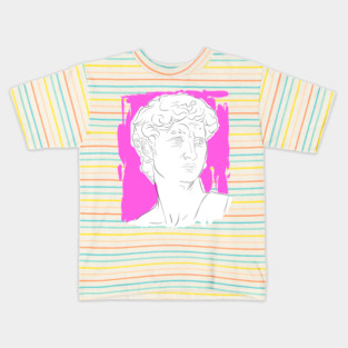 Classical Marble Bust Line Art Illustration – Pink Background Kids T-Shirt