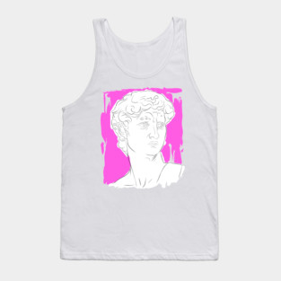 Classical Marble Bust Line Art Illustration – Pink Background Tank Top