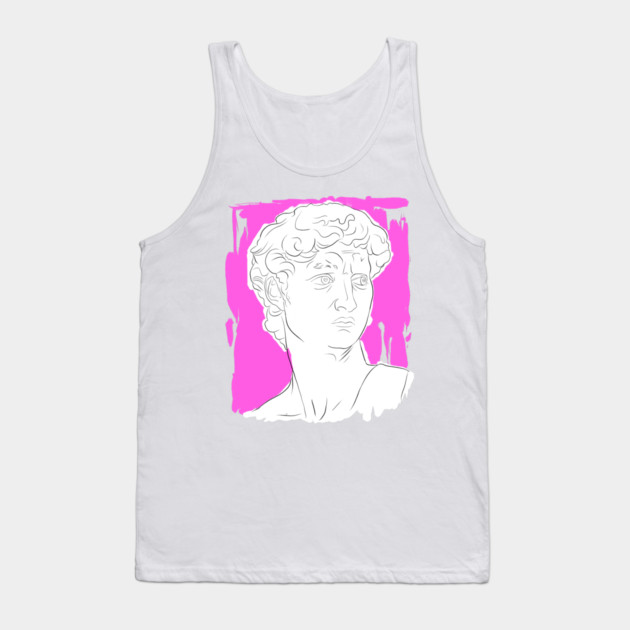 Classical Marble Bust Line Art Illustration – Pink Background Tank Top by denizko