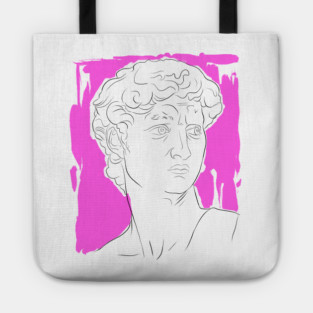 Classical Marble Bust Line Art Illustration – Pink Background Tote