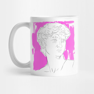 Classical Marble Bust Line Art Illustration – Pink Background Mug