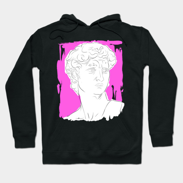 Classical Marble Bust Line Art Illustration – Pink Background Hoodie by denizko