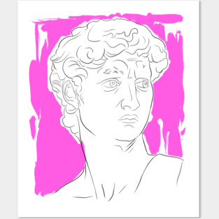 Classical Marble Bust Line Art Illustration – Pink Background Posters and Art