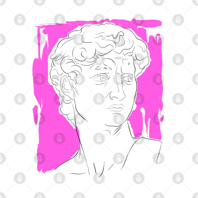 Classical Marble Bust Line Art Illustration – Pink Background by denizko