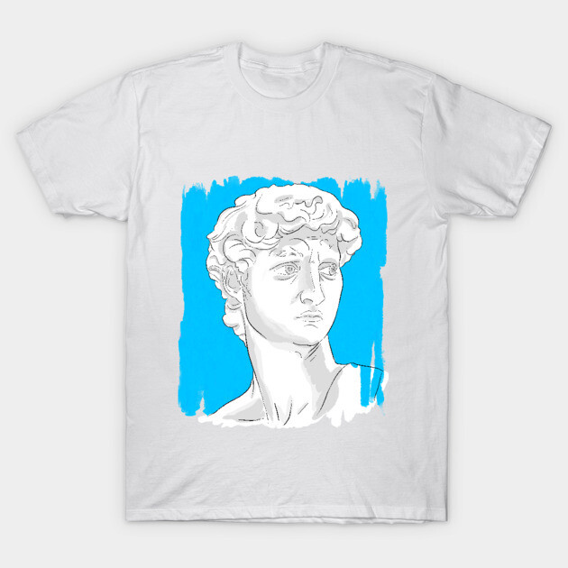 Classical Marble Bust Style Illustration – Blue Background T-Shirt by denizko