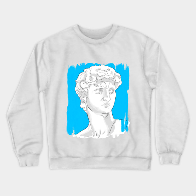 Classical Marble Bust Style Illustration – Blue Background Crewneck Sweatshirt by denizko
