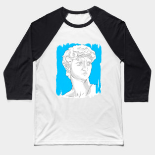 Classical Marble Bust Style Illustration – Blue Background Baseball T-Shirt