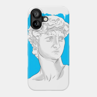 Classical Marble Bust Style Illustration – Blue Background Phone Case