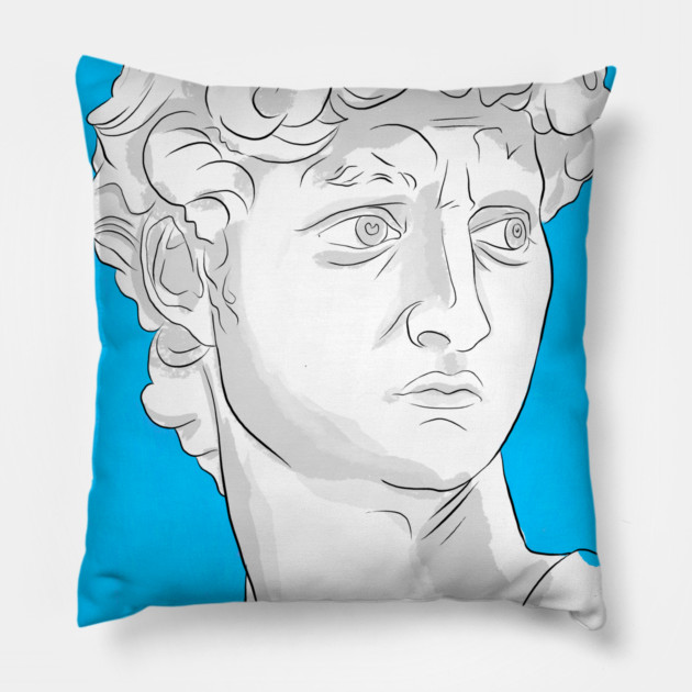 Classical Marble Bust Style Illustration – Blue Background Pillow by denizko
