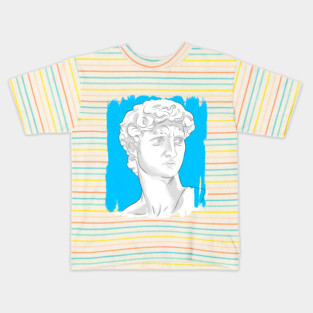 Classical Marble Bust Style Illustration – Blue Background Kids T-Shirt