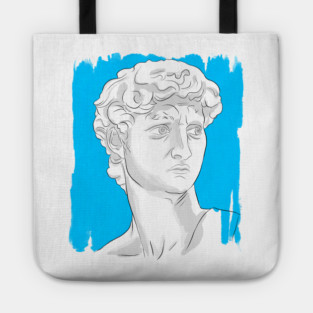 Classical Marble Bust Style Illustration – Blue Background Tote