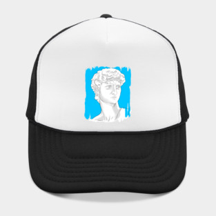 Classical Marble Bust Style Illustration – Blue Background Hat