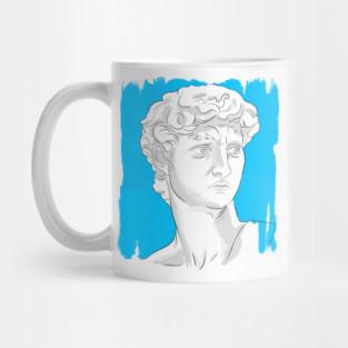 Classical Marble Bust Style Illustration – Blue Background Mug