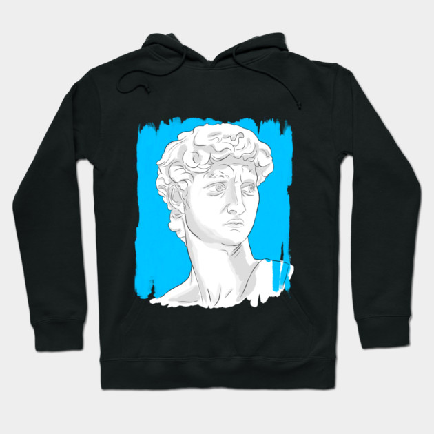 Classical Marble Bust Style Illustration – Blue Background Hoodie by denizko