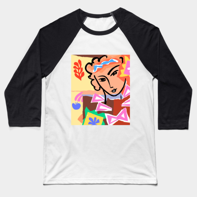 Colorful Abstract Face Illustration with Bold Shapes Baseball T-Shirt by denizko