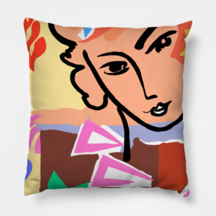 Colorful Abstract Face Illustration with Bold Shapes Pillow