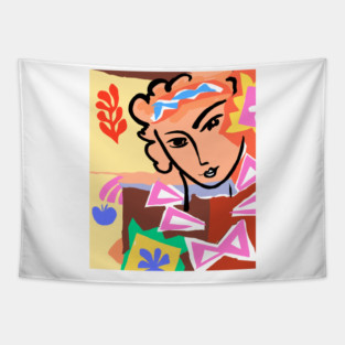 Colorful Abstract Face Illustration with Bold Shapes Tapestry
