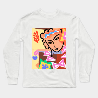 Colorful Abstract Face Illustration with Bold Shapes Long Sleeve T-Shirt