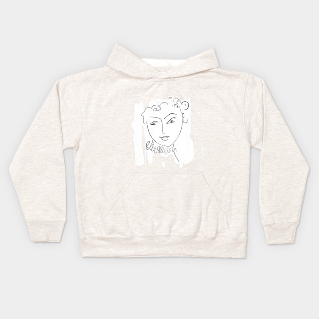 Minimal One Line Face Illustration Kids Hoodie by denizko