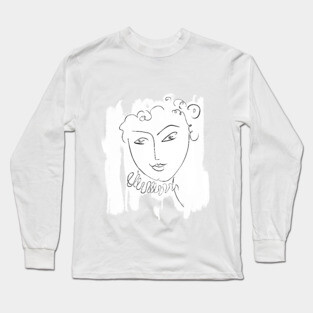 Minimal One Line Face Illustration Long Sleeve T-Shirt
