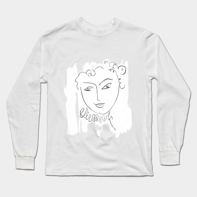 Minimal One Line Face Illustration Long Sleeve T-Shirt by denizko