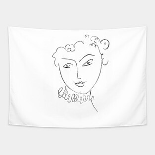 Minimal One Line Face Illustration Tapestry