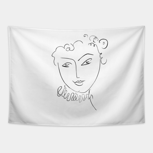 Minimal One Line Face Illustration Tapestry by denizko