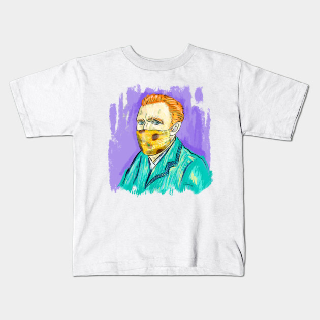 Post-Impressionist Style Van Gogh Portrait with Sunflower Mask Kids T-Shirt by denizko