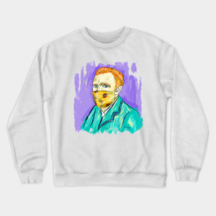 Post-Impressionist Style Van Gogh Portrait with Sunflower Mask Crewneck Sweatshirt