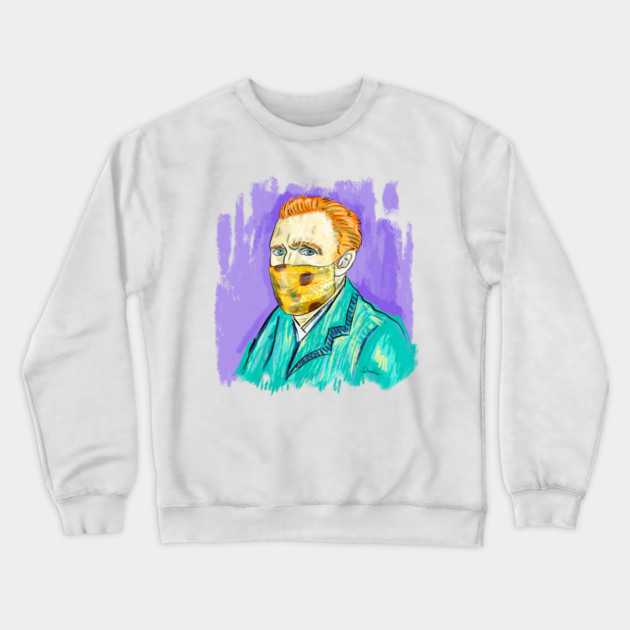 Post-Impressionist Style Van Gogh Portrait with Sunflower Mask Crewneck Sweatshirt by denizko
