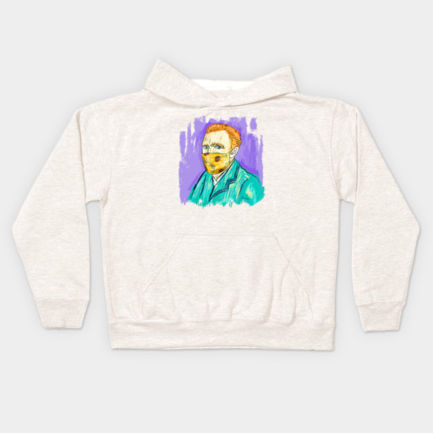 Post-Impressionist Style Van Gogh Portrait with Sunflower Mask Kids Hoodie by denizko