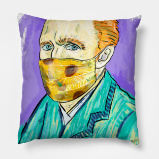 Post-Impressionist Style Van Gogh Portrait with Sunflower Mask Pillow