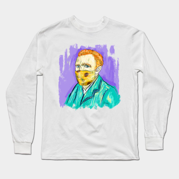 Post-Impressionist Style Van Gogh Portrait with Sunflower Mask Long Sleeve T-Shirt by denizko