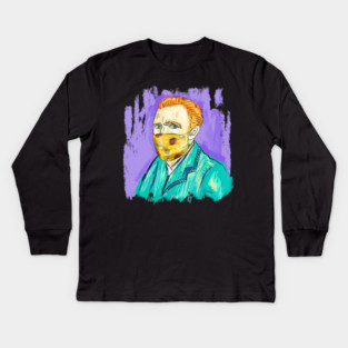 Post-Impressionist Style Van Gogh Portrait with Sunflower Mask Kids Long Sleeve T-Shirt