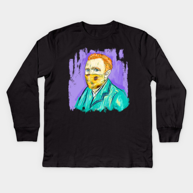 Post-Impressionist Style Van Gogh Portrait with Sunflower Mask Kids Long Sleeve T-Shirt by denizko